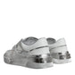 White Silver Leather Low Top Sneakers Shoes