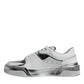 White Silver Leather Low Top Sneakers Shoes