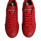 Red Leather Low Top Women Sneakers Shoes