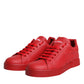 Red Leather Low Top Women Sneakers Shoes