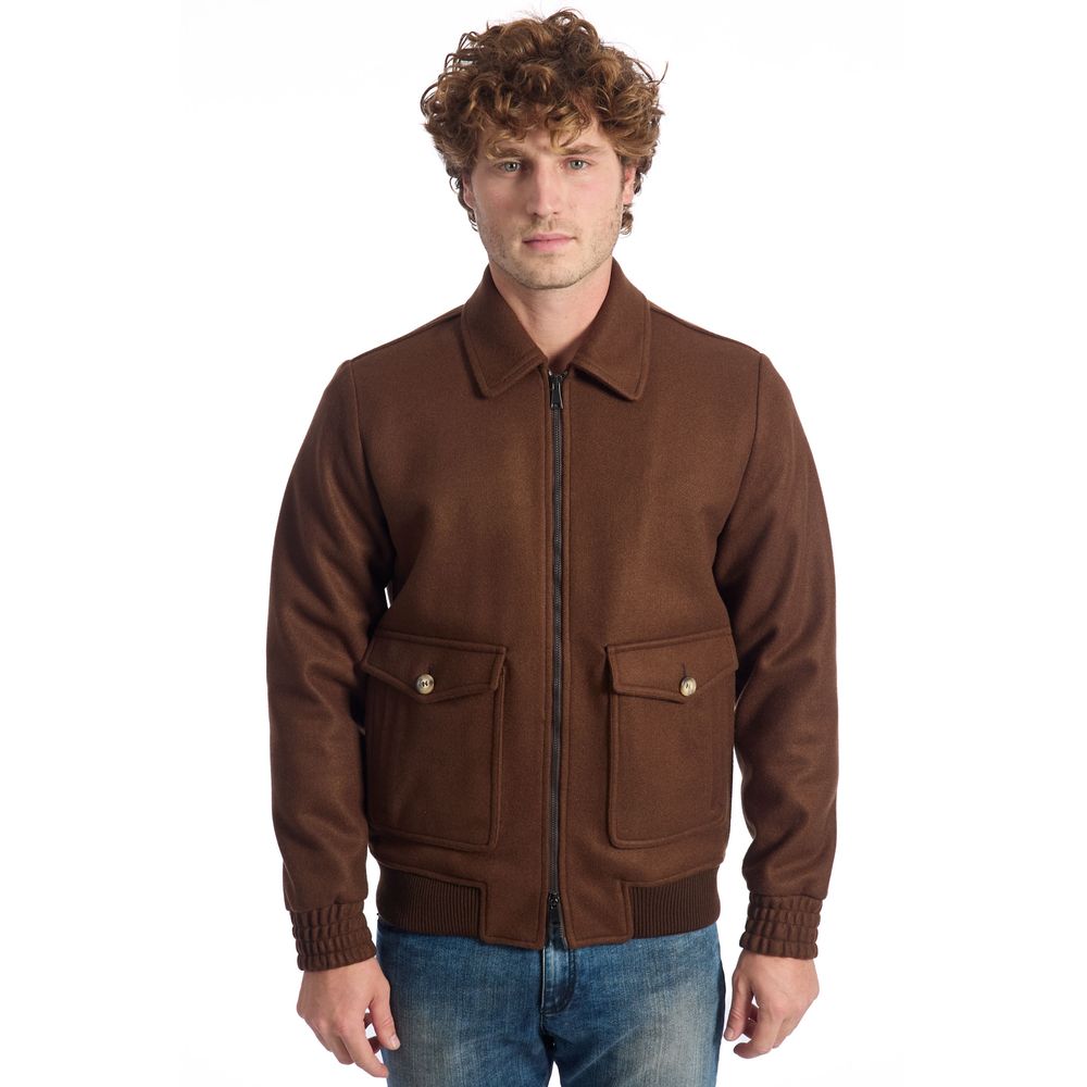 Brown Polyester Men Jacket