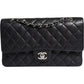 Black Caviar Medium Classic Double Flap Shoulder Quilted Silver Bag