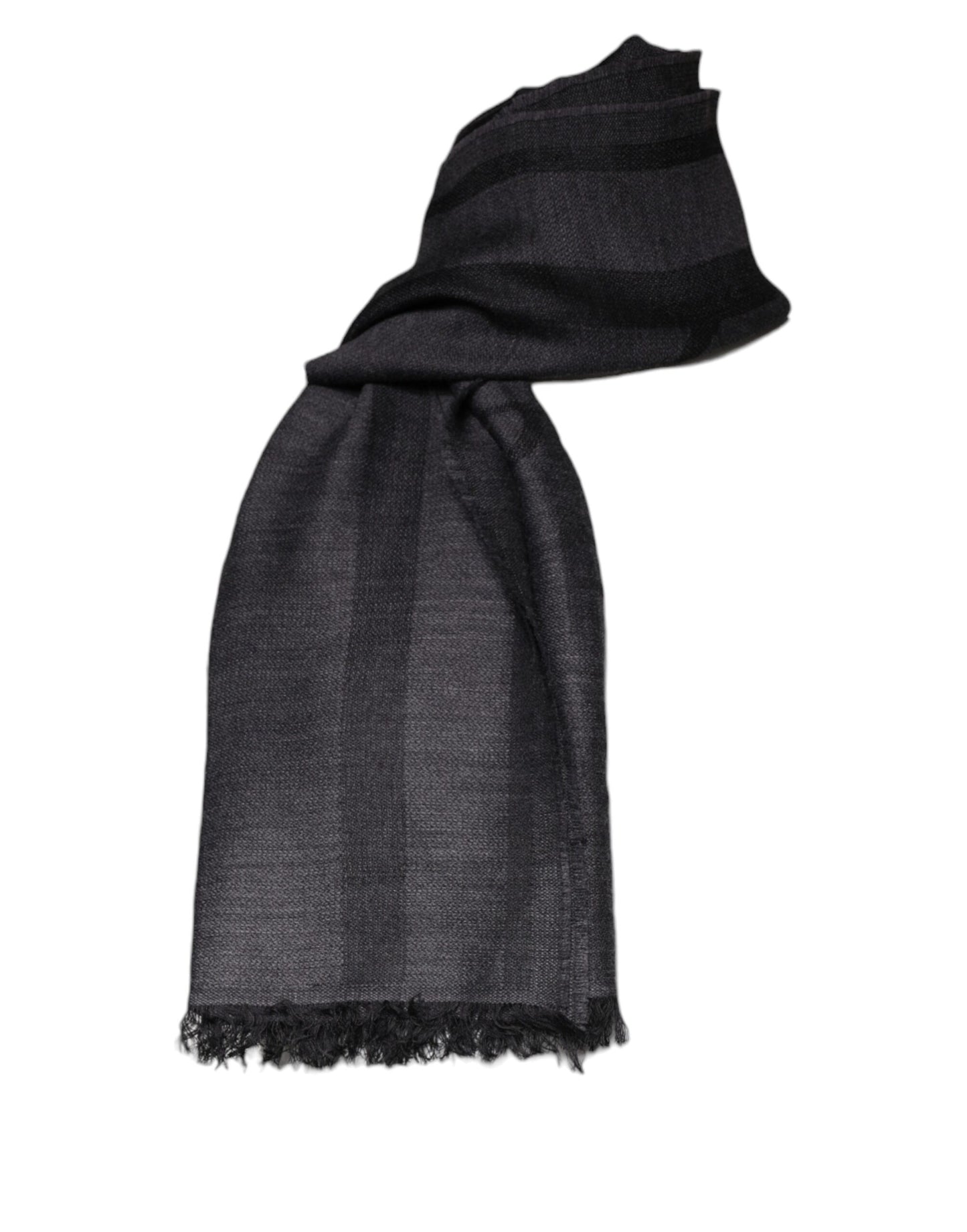 Dark Gray Wool Viscose Foulard Patterned Scarf