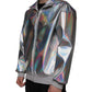 Silver Iridescent Full Zip Men Bomber Jacket