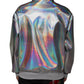 Silver Iridescent Full Zip Men Bomber Jacket