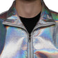 Silver Iridescent Full Zip Men Bomber Jacket