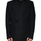 Black Linen Double Breasted Dress Blazer