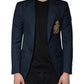 Blue Wool Logo Single Breasted Coat Blazer