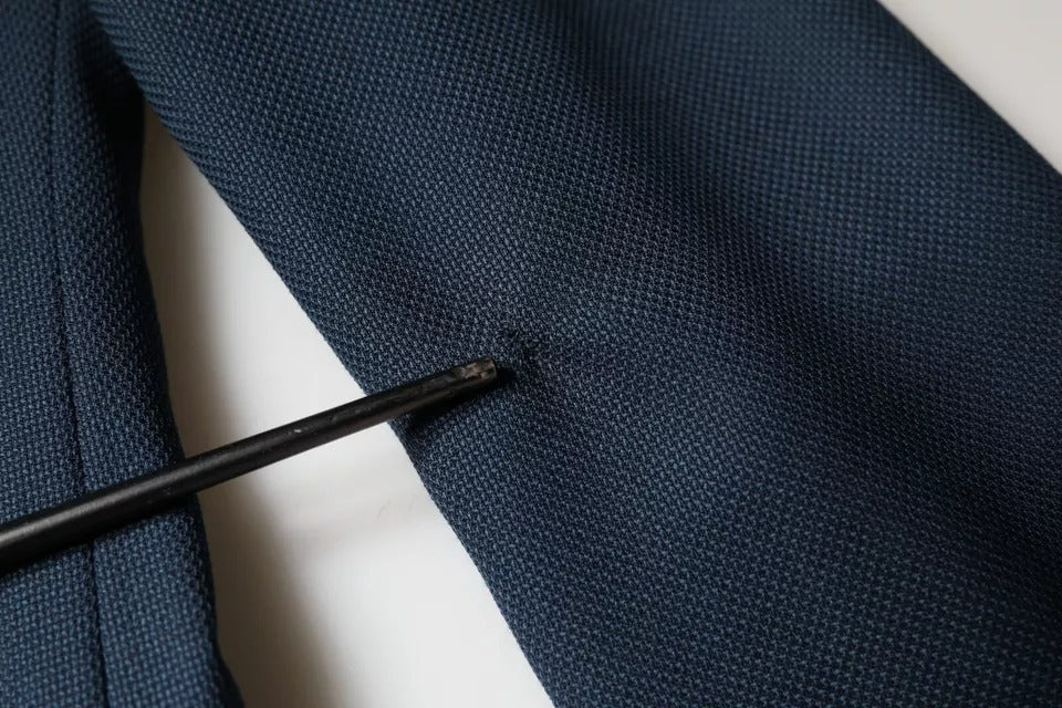 Blue Wool Logo Single Breasted Coat Blazer