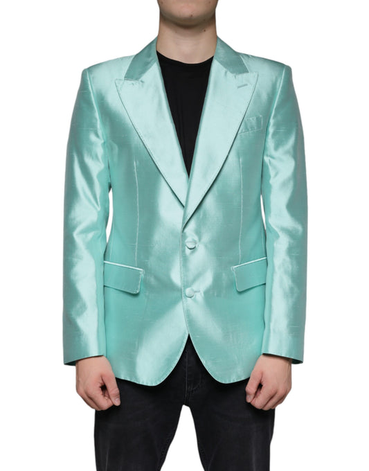 Mint Green Silk Single Breasted Coat Blazer