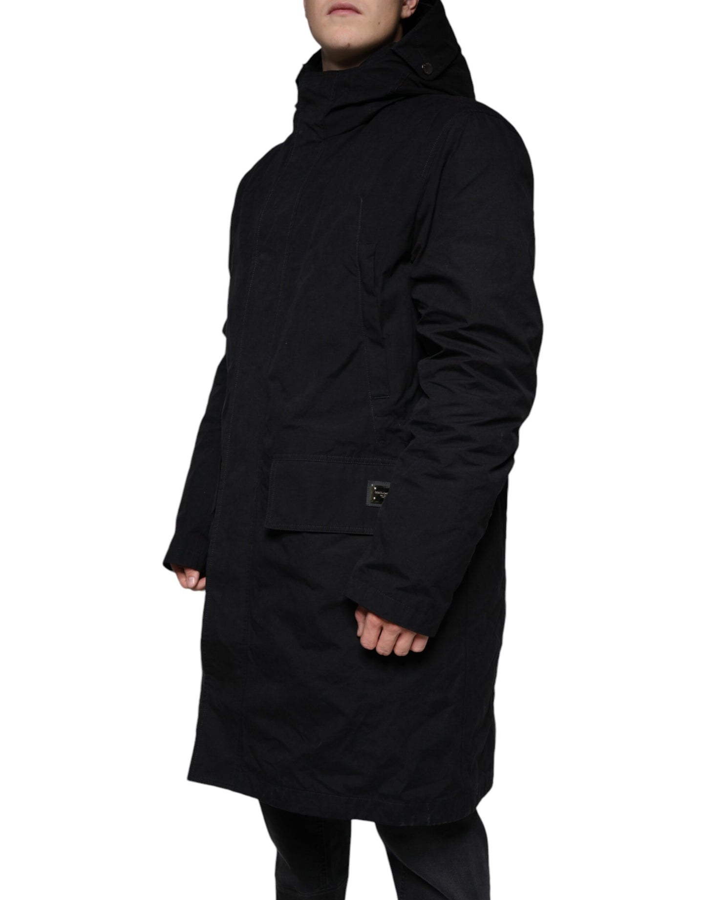 Black Hooded Parka Cotton Trench Coat Jacket