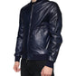 Blue Lambskin Leather Full Zip Biker Jacket