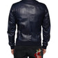 Blue Lambskin Leather Full Zip Biker Jacket