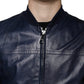 Blue Lambskin Leather Full Zip Biker Jacket