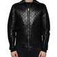 Black Calf Leather Quilted Full Zip Jacket