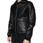 Black Calf Leather Quilted Full Zip Jacket