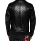 Black Calf Leather Quilted Full Zip Jacket