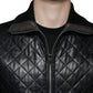 Black Calf Leather Quilted Full Zip Jacket