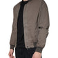 Brown Full Zip Biker Bomber Long Sleeves Jacket