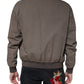 Brown Full Zip Biker Bomber Long Sleeves Jacket