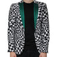 Black White Checkered Crystal Single Breasted Blazer