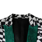 Black White Checkered Crystal Single Breasted Blazer