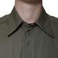 Military Green Cotton Bend Collared Coat Jacket