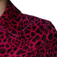 Fuchsia Leopard Button Down Collared Jacket