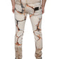 Beige Cotton Dye Slim Fit Men Denim Jeans