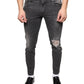 Black Tattered Cotton Skinny Men Denim Jeans