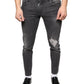 Black Tattered Cotton Skinny Men Denim Jeans