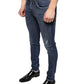 Dark Blue Washed Cotton Skinny Denim Jeans