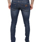 Dark Blue Washed Cotton Skinny Denim Jeans