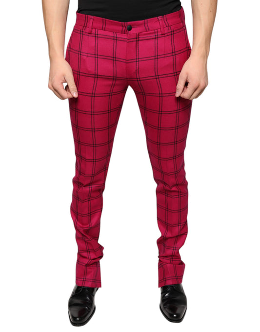 Pink Checkered Wool Skinny Pants