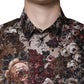 Multicolor Floral Cotton Men Dress GOLD Shirt