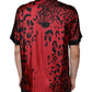 Red Leopard Silk Button Down Casual Shirt