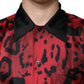 Red Leopard Silk Button Down Casual Shirt