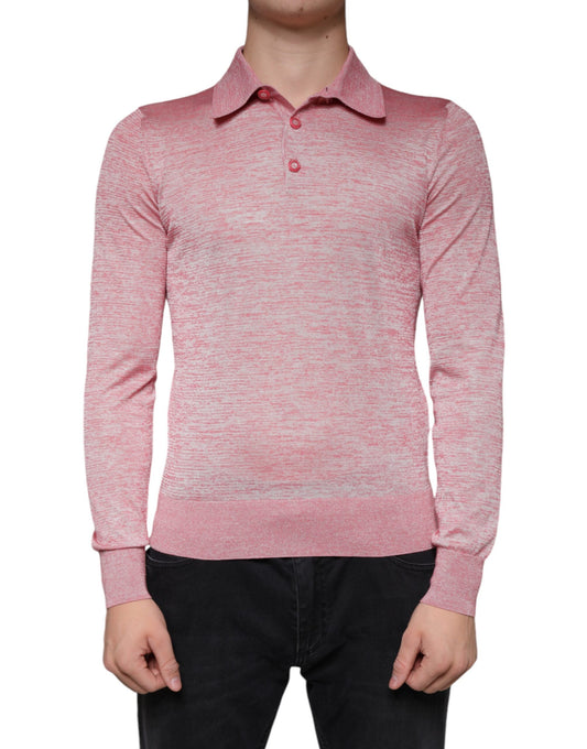 Pink Polyester Long Sleeve Men Polo T-shirt