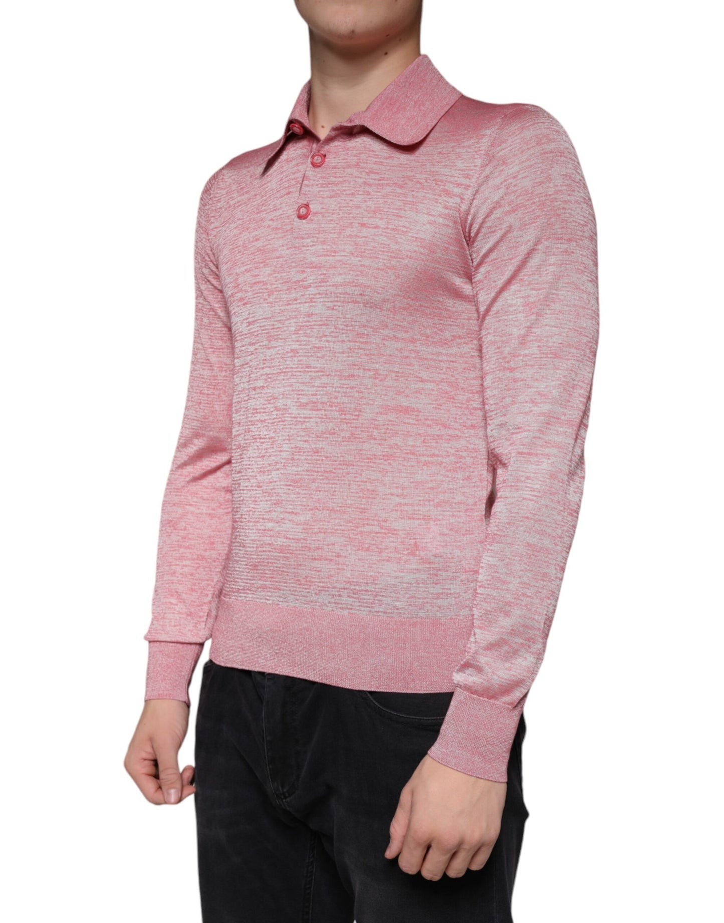 Pink Polyester Long Sleeve Men Polo T-shirt