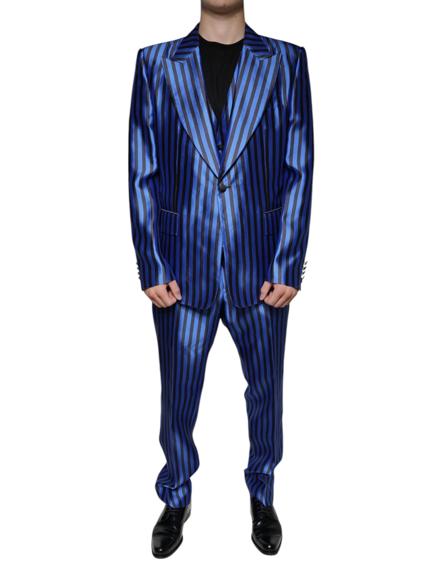 Metallic Blue Stripes Formal 3 Piece Suit