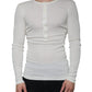 White Cotton Henley Crew Neck Pullover Sweater