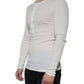 White Cotton Henley Crew Neck Pullover Sweater