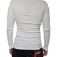 White Cotton Henley Crew Neck Pullover Sweater