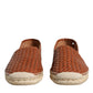 Maroon Woven Leather Men Espadrille Shoes