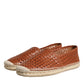 Maroon Woven Leather Men Espadrille Shoes