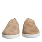 Beige Suede Caiman Loafers Slippers Shoes