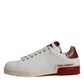 White Red Perforated Low Top Sneakers Shoes