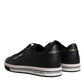 Black Leather Low Top Men Sneakers Shoes