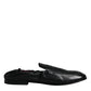 Black Logo Embroidered Leather Loafer Men Dress Shoes