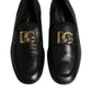 Black Leather Logo Slip On Loafers Shoes